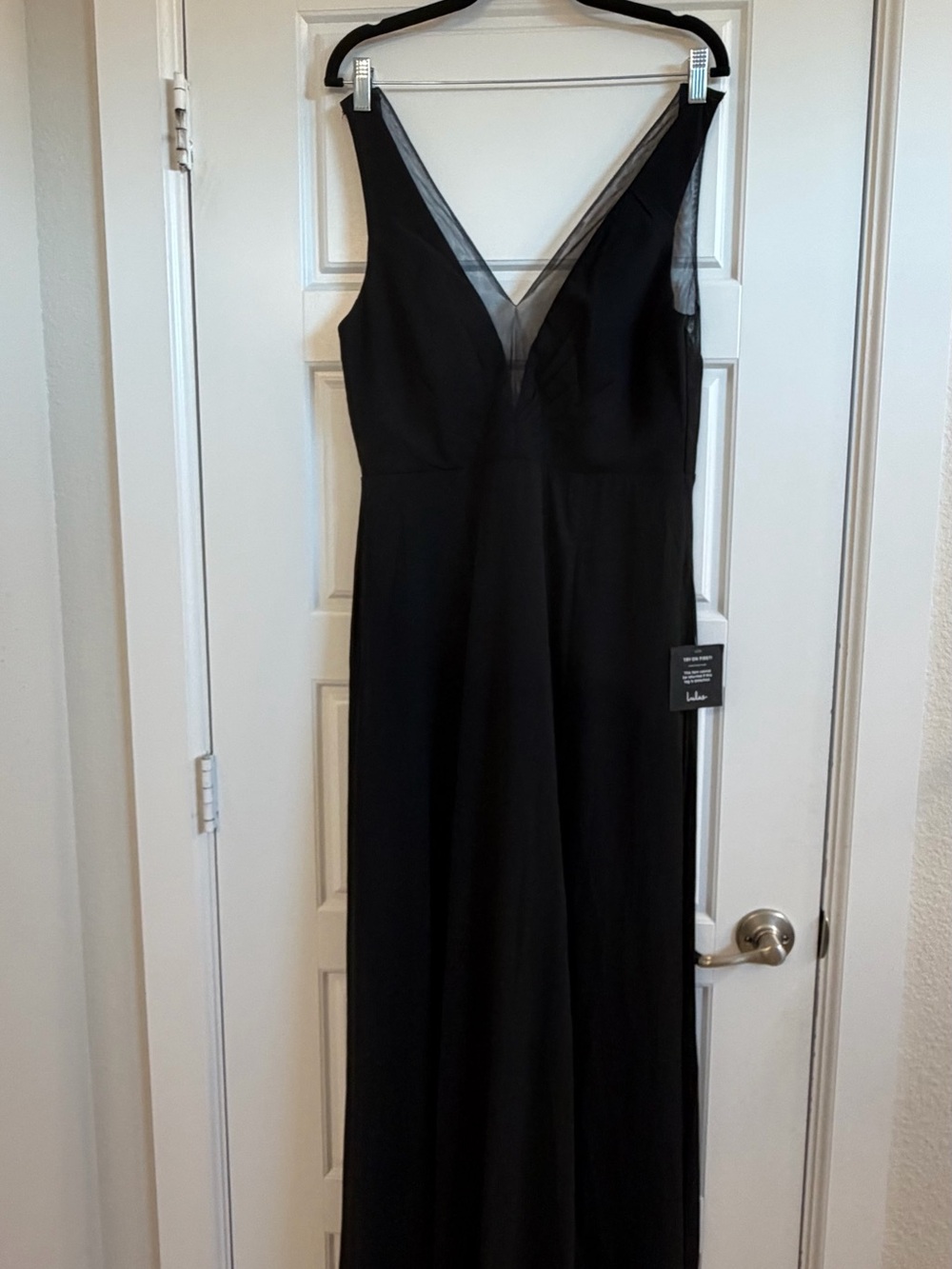 Lulu's Black V-Neck Maxi Dress with Sheer Inset